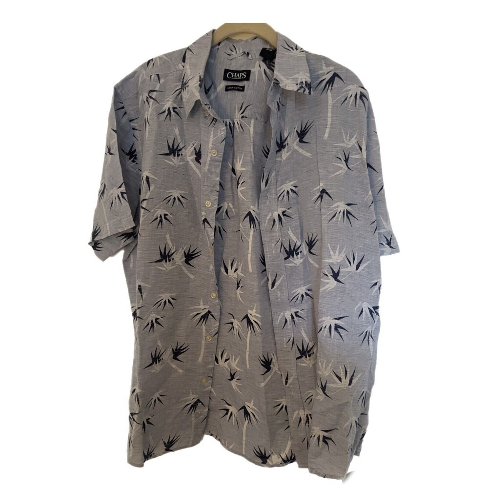 Men's Chaps Short Sleeve Button Up Sz XL Hawaiian Tropical Linen Blend